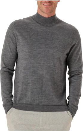 Profuomo Truien & Vesten, Heren, Grijs, L, Wol, Grijze Mock Neck Merino Pullover Trui