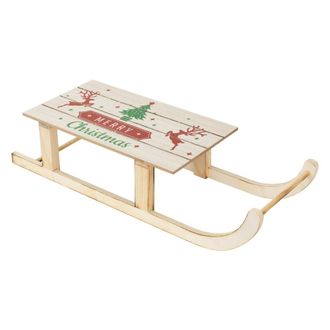 ECD Germany Trineo de madera marr&oacute;n 60x21x13,5cm decoraci&oacute;n navide&ntilde;a 60 LEDs