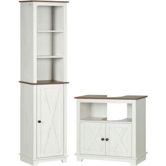 Kleankin Kleankin - Conjunto De Ba&ntilde;o Juego De Columna De Ba&ntilde;o Con Estante Ajustable Y Mueble Para Debajo Del Lavabo Con 2 Puertas 39,5x30x160 Cm 60x30x60 Cm