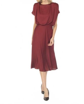 Joseph Ribkoff Blouson Satin Midi A-Line Dress In Merlot