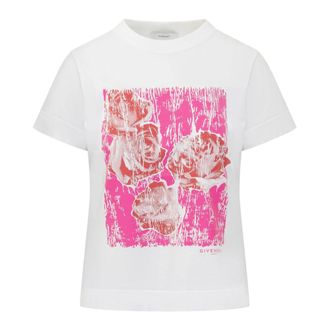 Givenchy T-shirt in cotton with flowers print - female - Givenchy - T-Shirts - Pink - XS - Tops