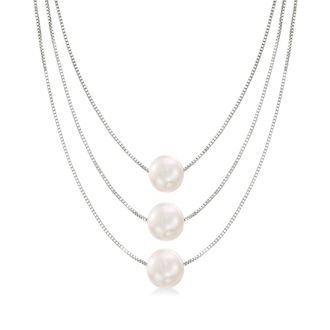 Ross-Simons 9-9.5mm Cultured Pearl 3-Strand Layered Necklace in Sterling Silver