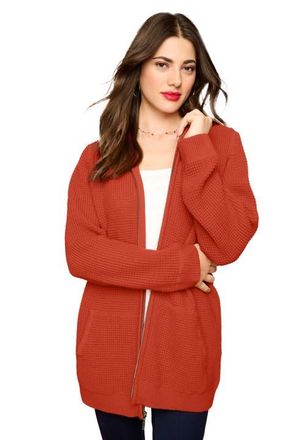 Roaman's Plus Size Waffle Knit Zip-Front Relaxed Hoodie in Copper Red at Nordstrom, Size Medium