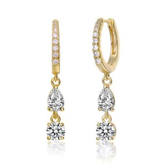 Rachel Glauber Two-Stone Dangle Huggie Earrings