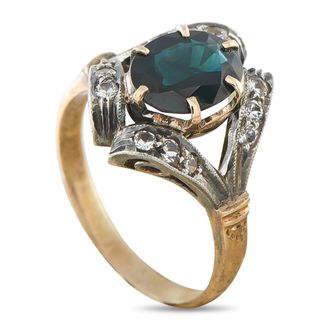 Luxury Bazaar 14K Rose Gold and Silver 0.15ct Diamond Sapphire Antique Ring MF18-072826