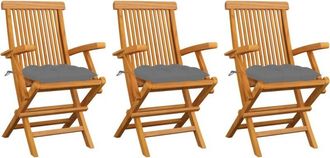 vidaXL Vidaxl - Sillas De Jard&iacute;n 3 Uds Madera Maciza De Teca Con Cojines Grises