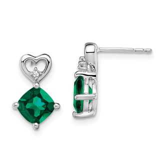 Diamond2Deal 14k White Gold Created Emerald and Diamond Heart Earrings