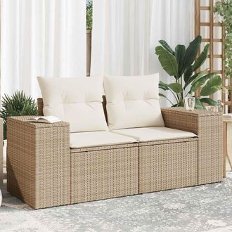 vidaXL Sof&aacute; De Jard&iacute;n Con Cojines De 2 Plazas Rat&aacute;n Sint&eacute;tico Beige Vidaxl