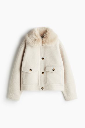 H&M Twilljacke mit flauschigem Kragen - Hellbeige