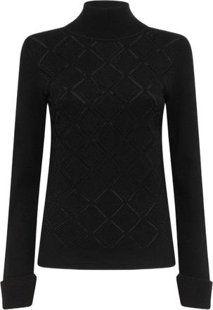 Blugirl Tailored Black Sweater With Subtle Diamond Pattern