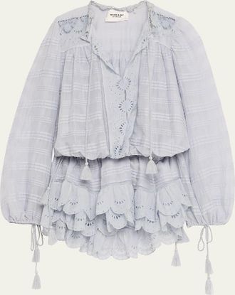 Isabel Marant Preya Embroidered Long-Sleeve Mini Dress