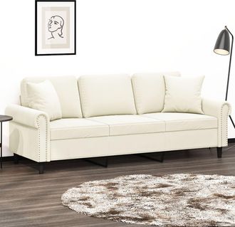 vidaXL Sof&aacute; De 3 Plazas Con Cojines Terciopelo Color Crema 180 Cm Vidaxl