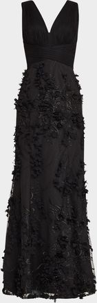 Aidan Mattox Embroidered Floral Applique Gown