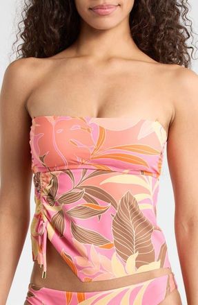 Sanctuary Ruched Side Bandeau Tankini Top in Pink Multi at Nordstrom, Size X-Large