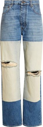 Maison Margiela Ripped High Waist Patchwork Panel Straight Leg Jeans in Medium Blue at Nordstrom, Size 27