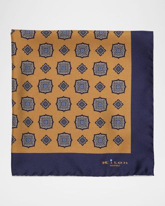 Kiton Men & apos;s Printed Silk Pocket Square