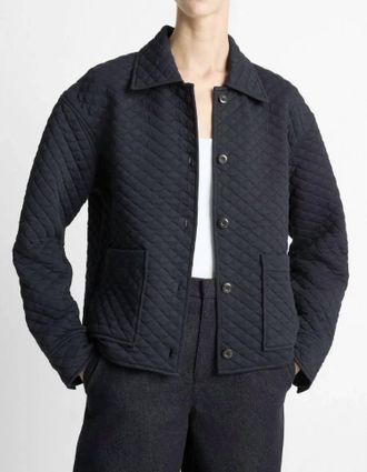 Vince Quilted Collared Jacket In Blue