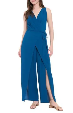 London Times Solid Side Tie Jumpsuit in Blue Opal at Nordstrom Rack, Size 12