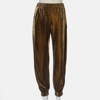 Haney Metallic Lurex Knit Side Slit Detail Harem Joggers