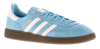 adidas Originals Mens Handball Spezial Leather Upper Trainers Seven Eyelet Lace Fastening Classic 3 Stripe De - Blue Suede - Size UK 9.5
