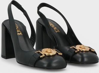 Versace Womens Sling Back 85mm Leather Black - Black/Black - Size: 6