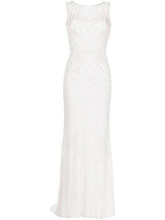 Jenny Packham crystal-embellished embroidered fitted gown - women - Polyester - 12 - White