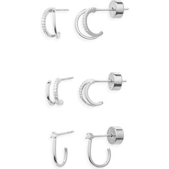 Nordstrom Set of 3 Demi Fine Dainty Huggie Hoop Earrings in Sterling Silver Plated at Nordstrom Rack