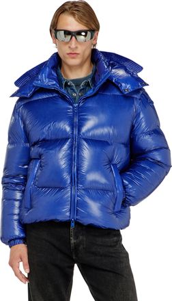 Diesel Down puffer jacket with detachable hood - Winter Jackets - Man - Blue