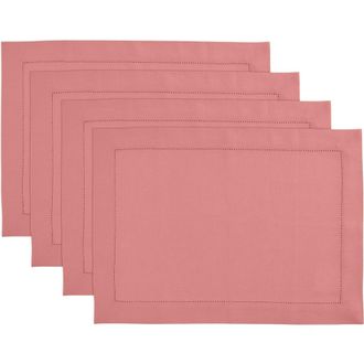 Solino Home Linen Placemats Set of 4, 14 x 19 Inch for Dining Table, Holiday and Everyday Table Decor - Medium Weight Hemstitch in Dusty Rose at
