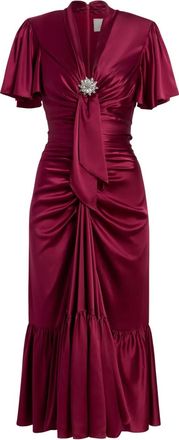 Cinq à Sept Peeta brooch ruffled midi dress - Red