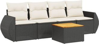 vidaXL Set De Muebles De Jard&iacute;n 5 Pzas Y Cojines Rat&aacute;n Sint&eacute;tico Negro Vidaxl