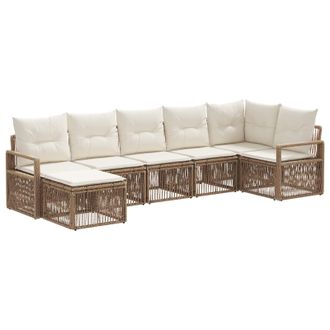 vidaXL Conjunto De Sof&aacute;s De Jard&iacute;n 7 Pcs Beige Rat&aacute;n Sint&eacute;tico Vidaxl