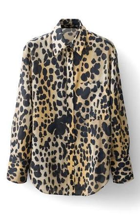 Mango Animal Spot Cotton Button-Up Shirt in Black at Nordstrom Rack, Size 4