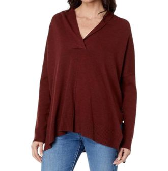 Lilla P Cotton Blend Oversized Shawl Collar Sweater In Mahogany
