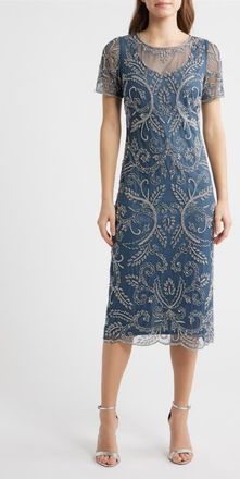 Pisarro Nights Embellished Illusion Neck Cocktail Dress in Grey at Nordstrom, Size 12