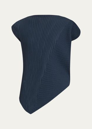 Issey Miyake Leaf Pleats Asymmetric Cap-Sleeve Top