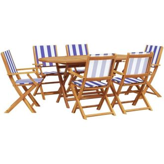 vidaXL Vidaxl - Set Pranzo Giardino 7pz Blu e Bianco Tessuto e Legno Massello