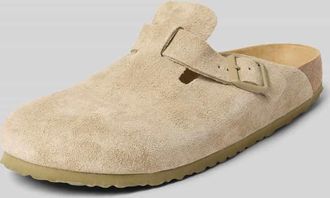 Birkenstock Lederslides mit Dornschlie&szlig;e Modell Boston in Beige, Gr&ouml;&szlig;e 41