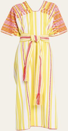 Pippa Holt Three-Panel Striped Embroidered Midi Kaftan