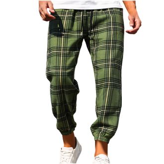 Generic Mens Trouser Plaid Casual Pants Elasticated Joggers Athletic Sweatpants Tracksuit Bottom with Drawstring Loose Fit Bottoms Lounge Pants Streetwear Str