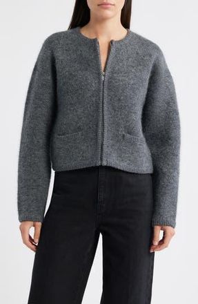 Frame Denim Lofty Crochet Detail Wool & Cashmere Zip Cardigan in Dark Heather Grey at Nordstrom Rack, Size X-Small