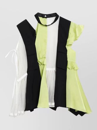 sacai sleeveless dress asymmetric hem sheer panels
