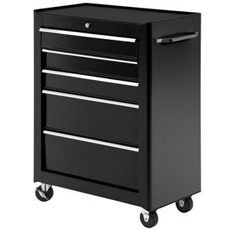 HOMCOM Carro De Herramientas Para Taller Con Ruedas 5 Cajones Armario Con Cierre Y Asa Lateral 61,5x33x82,5 Cm Negro