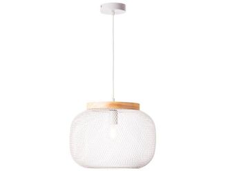 Brilliant Giada Suspensi&oacute;n, E27, Diam. 39 Cm, Metal Blanco Y Madera, Brillante