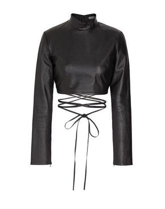8 by YOOX LEATHER MOCK-NECK CROP TOP