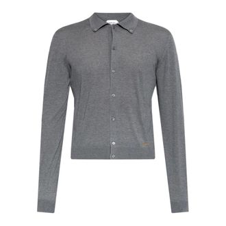 Versace Cardigans, male, Gray, Size: 2XL Wool Cardigan with Embroidered Logo