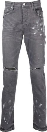Purple Versleten Slim Fit Jeans - Heren - Slim Fit Jeans - Grijs - W38 - Katoen - Jeans