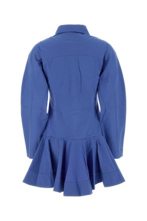 Ganni Womens Cerulean Blue Stretch Poplin Mini Shirt Dress Marina Organic Cotton Abiti