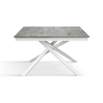 Konte Design Mesa de madera, gris cemento, base blanca, alargada 140x80-190x80cm