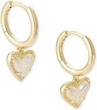 Kendra Scott Ari Heart Huggie Womens Earrings Earring Gold Iridescent Drusy